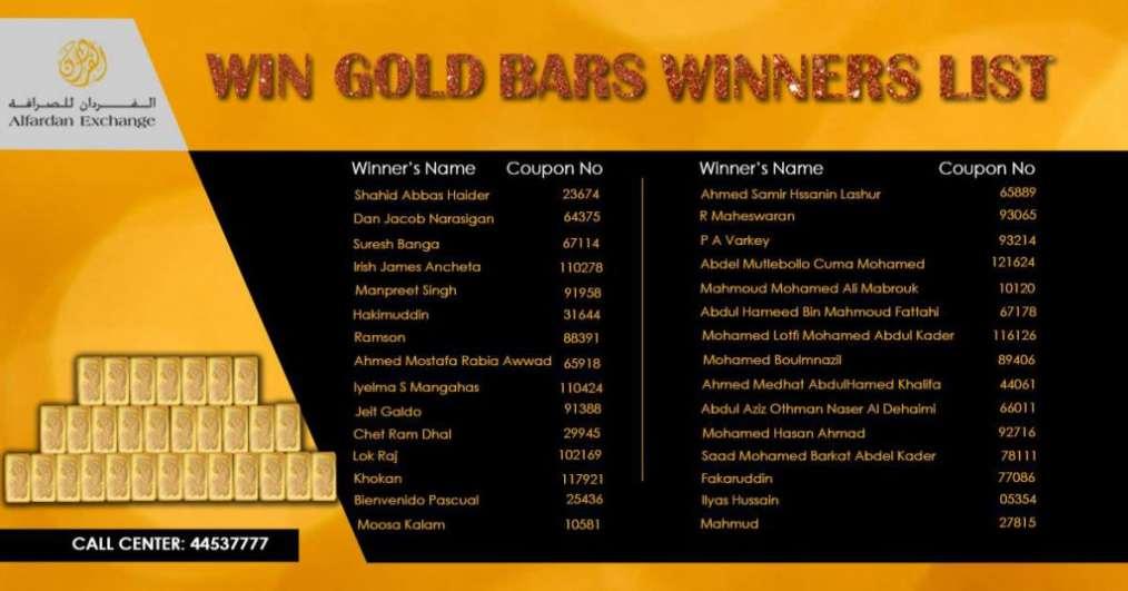 Win Gold Bars Winners List